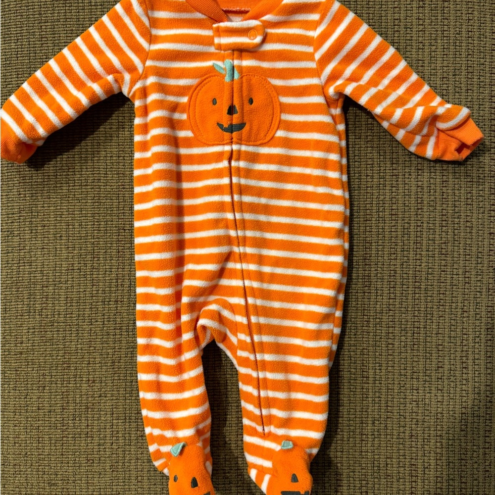 Carter's Orange and White Striped Pumpkin Footie